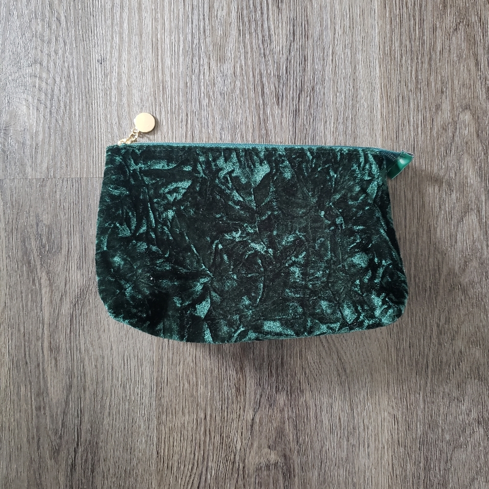 Crushed Green Velvet Makeup Bag